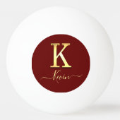 Elegant Gold Custom Monogram K Naam Ping Pong Ball (Achterkant)