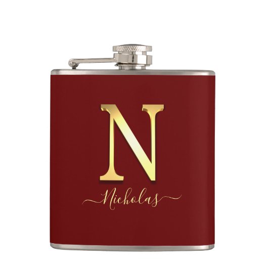 Elegant Gold Custom Monogram N Name Flask Heupfles (Voorkant)