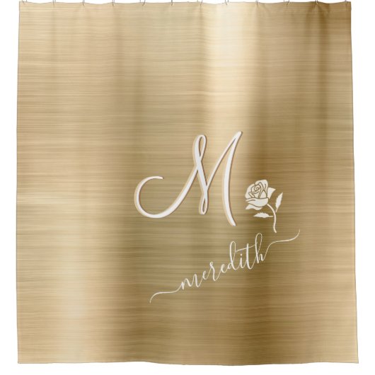 Elegant Gold Custom Monogram Name Flower Douchegordijn (Voorkant)