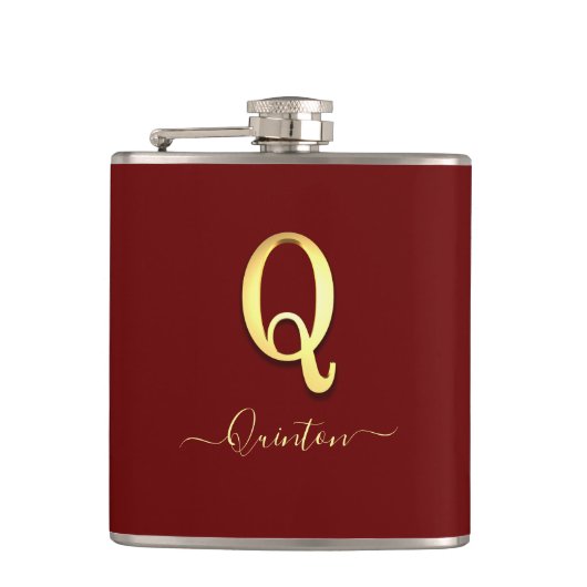 Elegant Gold Custom Monogram Q Name Flask Heupfles (Voorkant)