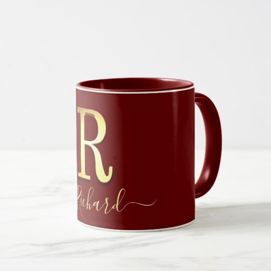 Elegant Gold Custom Monogram R Name Mok (Voorkant rechts)