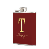 Elegant Gold Custom Monogram T Name Flask Heupfles (Links)