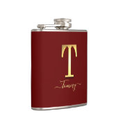 Elegant Gold Custom Monogram T Name Flask Heupfles (Rechts)
