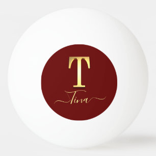 Elegant Gold Custom Monogram T Name Ping Pong Ball