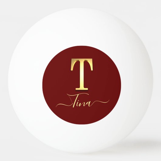 Elegant Gold Custom Monogram T Name Ping Pong Ball (Achterkant)