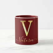 Elegant Gold Custom Monogram V Name Mok (Midden)
