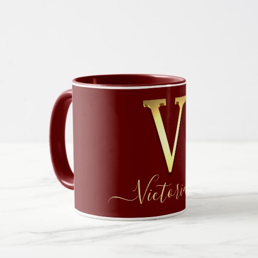 Elegant Gold Custom Monogram V Name Mok (Voorkant links)