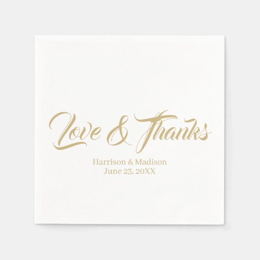 Elegant Gold custom script Love & Bedankt bruiloft Servet (Voorkant)