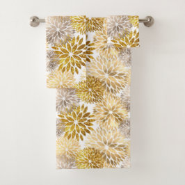 Elegant Gold Dahlia Floral Bad Handdoek