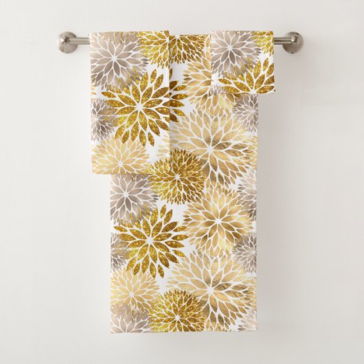 Elegant Gold Dahlia Floral Bad Handdoek (Insitu)