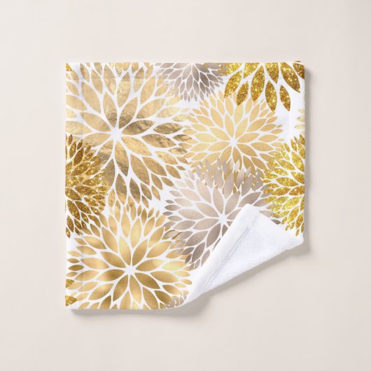 Elegant Gold Dahlia Floral Bad Handdoek (Wasdoekje)