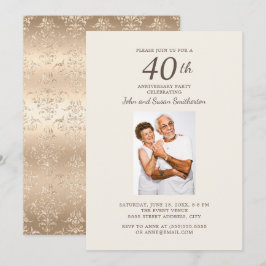 Elegant Gold Damask 40th Wedding Jubileum Foto Kaart