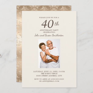 Elegant Gold Damask 40th Wedding Jubileum Foto Kaart