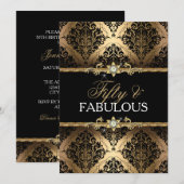 Elegant Gold Damask 50 en Fabulous Invite Kaart (Voorkant / Achterkant)