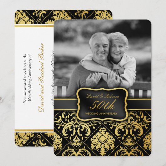 Elegant Gold Damask 50th Wedding Jubileum Kaart (Voorkant / Achterkant)