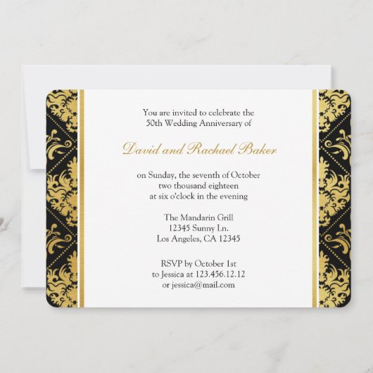 Elegant Gold Damask 50th Wedding Jubileum Kaart (Achterkant)