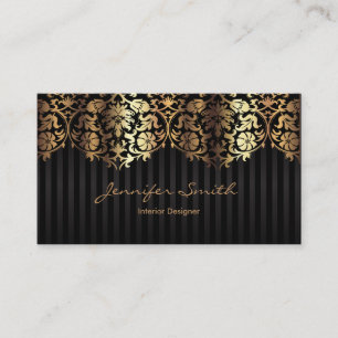 Elegant Gold Damask Black Sjabloon Visitekaartje