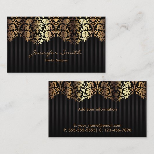 Elegant Gold Damask Black Sjabloon Visitekaartje (Voorkant / Achterkant)
