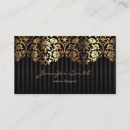Elegant Gold Damask Black Sjabloon Visitekaartje (Voorkant)