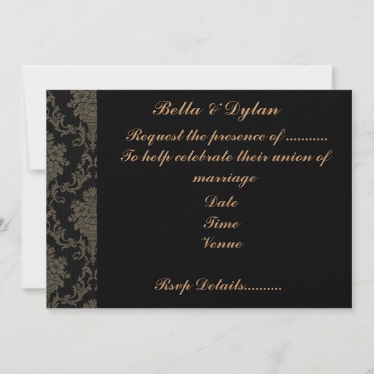 Elegant Gold  Damask bruiloft Uitnodiging (Achterkant)