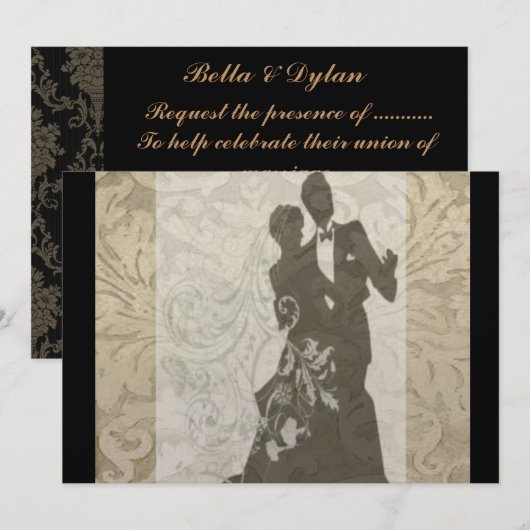 Elegant Gold  Damask bruiloft Uitnodiging (Voorkant / Achterkant)