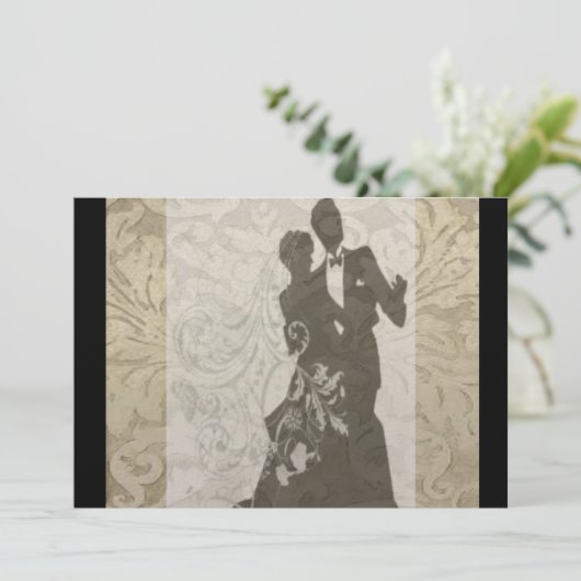 Elegant Gold  Damask bruiloft Uitnodiging (Staand voorkant)