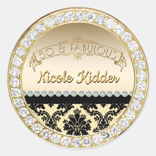 Elegant Gold Damask Diamonds 50 en Fabulous Ronde Sticker (Voorkant)