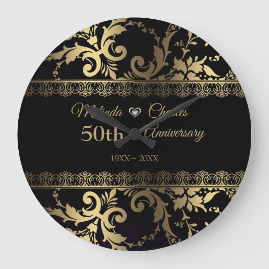 Elegant Gold Damask en Lace Grote Klok (Voorkant)