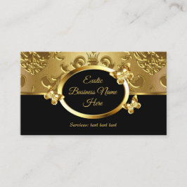 Elegant Gold Damask Floral Butterflies op Black 2 Visitekaartje