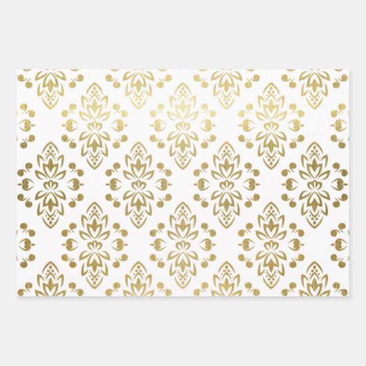 Elegant Gold Damask Floral Pattern Wedding Inpakpapier Vel (Voorkant 3)