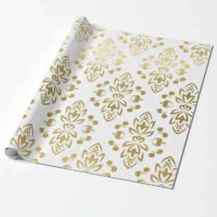 Elegant Gold Damask Floral Pattern Wedding Wrappin Cadeaupapier