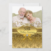 Elegant Gold Damask Foto 50e Jubileum Invite Kaart (Voorkant)