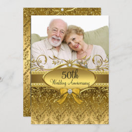 Elegant Gold Damask Foto 50e Jubileum Invite Kaart