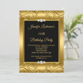 Elegant Gold Damask Foto Birthday Party Kaart (Staand voorkant)