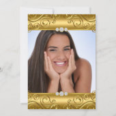 Elegant Gold Damask Foto Birthday Party Kaart (Achterkant)