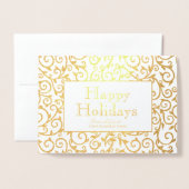 Elegant Gold Damask Holiday Business Folie Kaarten (Voorkant met envelop)