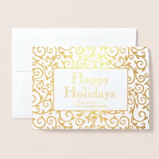 Elegant Gold Damask Holiday Business Folie Kaarten (Voorkant met envelop)