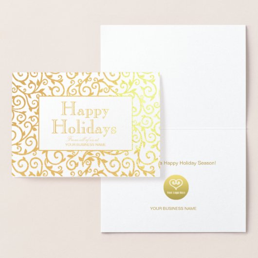 Elegant Gold Damask Holiday Business Folie Kaarten (Display)