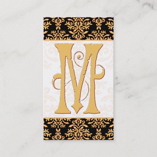 Elegant Gold Damask Initiaal M Monogram Visitekaartje (Voorkant)