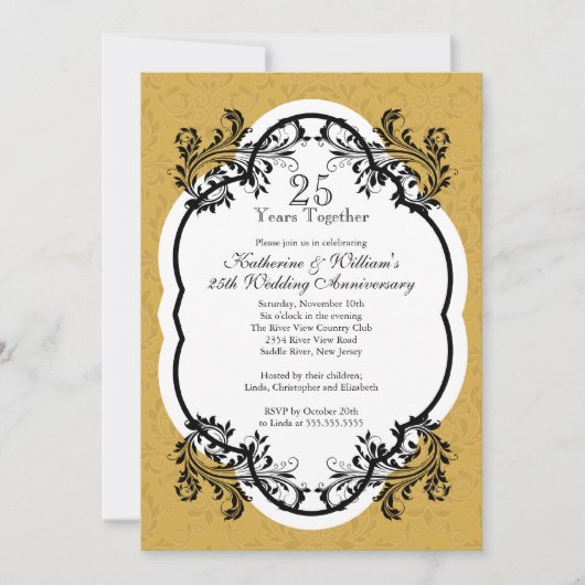 Elegant  Gold Damask Jubileum Party Kaart (Voorkant)