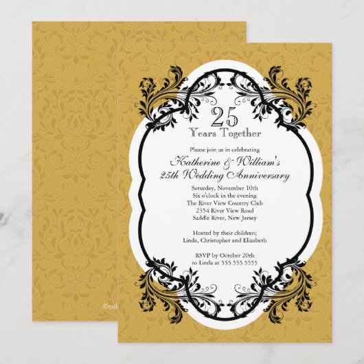 Elegant  Gold Damask Jubileum Party Kaart (Voorkant / Achterkant)