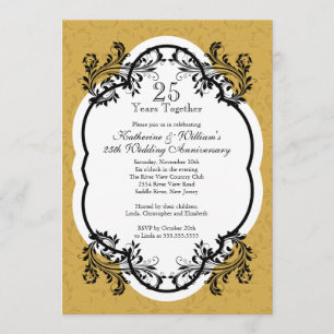 Elegant  Gold Damask Jubileum Party Kaart