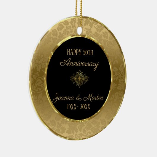 Elegant Gold Damask Keramisch Ornament (Rechts)