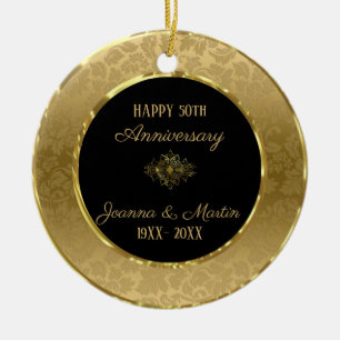 Elegant Gold Damask Keramisch Ornament