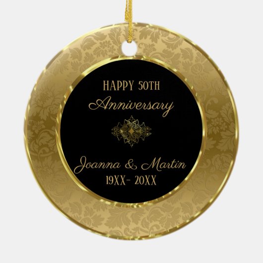 Elegant Gold Damask Keramisch Ornament (Achterkant)