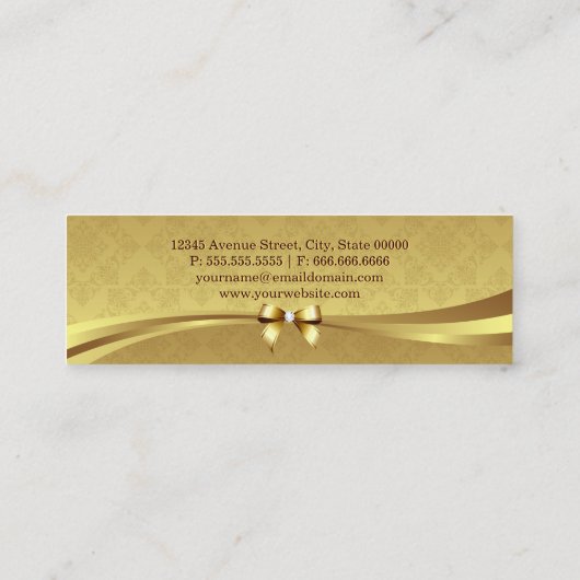 Elegant Gold Damask met Shiny Diamond Ribbon Bow Mini Visitekaartje (Achterkant)
