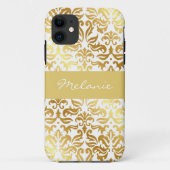 Elegant Gold Damask Monogram iPhone Case (Achterkant)
