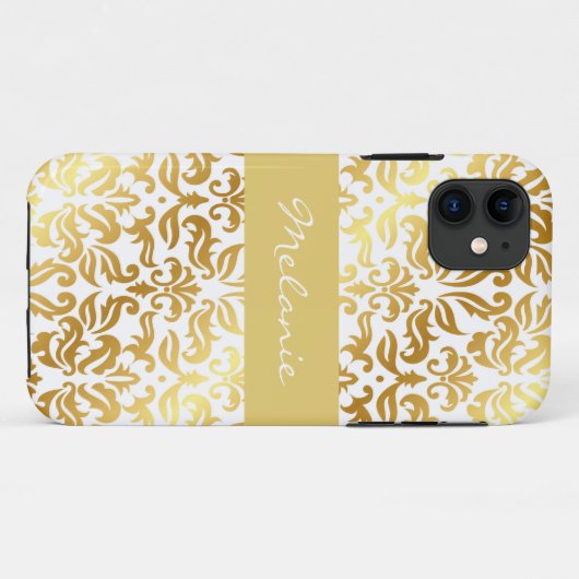 Elegant Gold Damask Monogram iPhone Case (Achterkant (horizontaal))