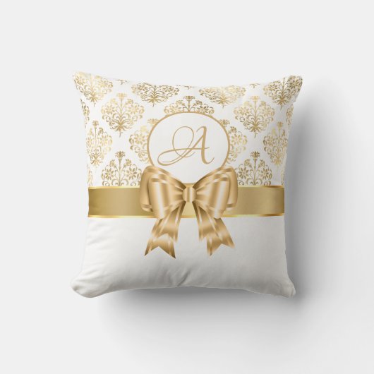 Elegant Gold Damask Monogram Kussen (Voorkant)