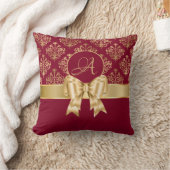 Elegant Gold Damask Monogram op Bourgogne Kussen (Deken)